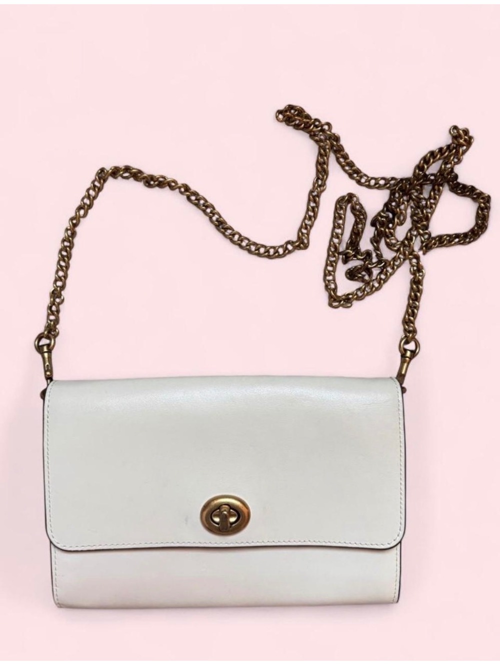 Coach White Leather Chain Shoulder Bag